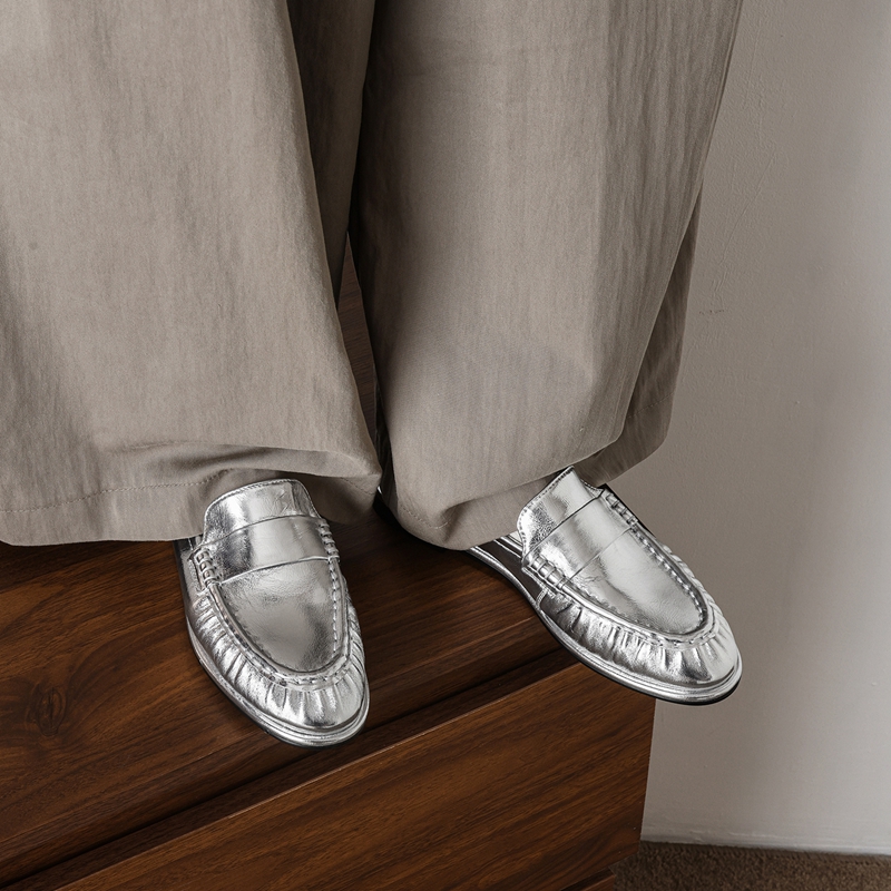 Casual Sandal Leather - Nouvelles mocassins plissées classiques en cuir