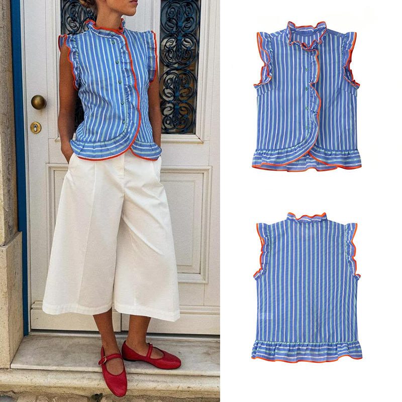 Chemise sans manches à rayures - Shirt Camp Collar avis et prix
